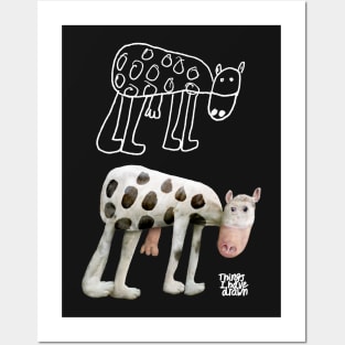Cows Drawn and Real / White Outline Posters and Art